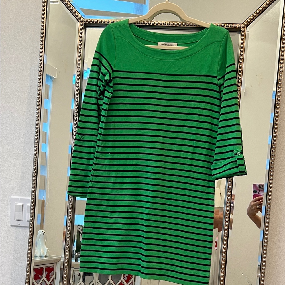 Jones New York Green and Black Striped Dress